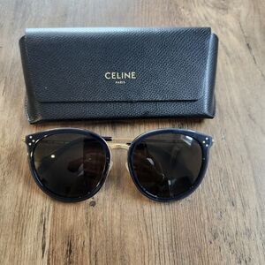 Celine Navy and Gold Sunglasses with Black Case